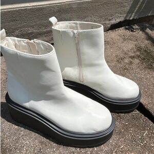 BP Milo Platform Ankle Boots White Faux Leather Lug‎ Sole Wedge Y2K Indie Sleaze